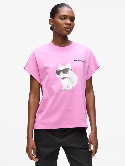 Karl Lagerfeld t-shirt bawełniany IKON AQUARELLE damski kolor różowy A2W17115 - zdjęcie produktu nr 1