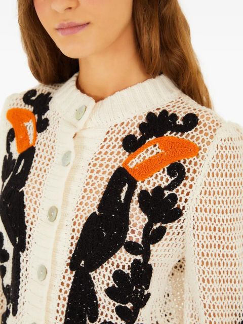 FARM Rio toucan-motif crochet cardigan - White