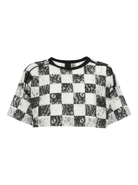 PINKO check-print cropped T-shirt - White - zdjęcie produktu nr 1