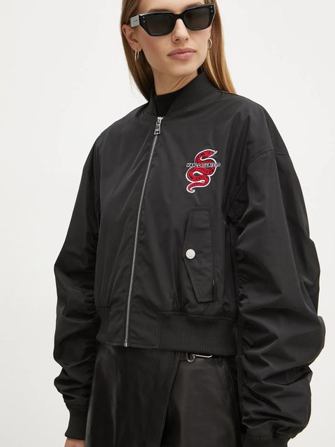 Karl Lagerfeld kurtka bomber damski kolor czarny przejściowa A1W14039