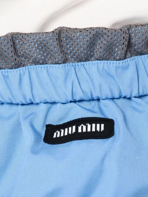 Miu Miu logo-patch mini shorts - Blue