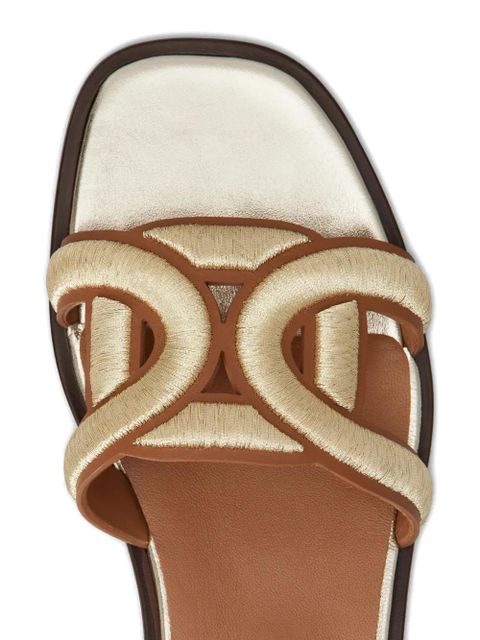 Tod's embroidered-strap leather sandals - Gold