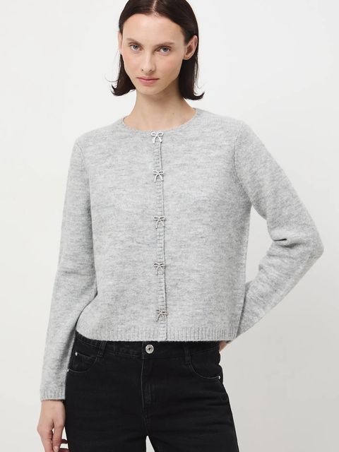 Medicine kardigan z domieszką wełny damski kolor szary lekki - zdjęcie produktu nr 1