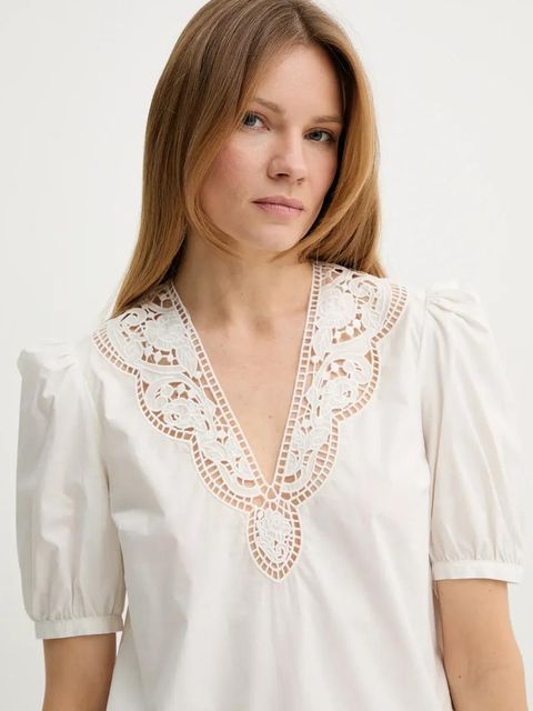 Twinset bluzka bawełniana damska kolor biały z aplikacją 251TT2335