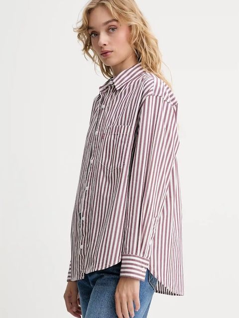 Levi's koszula bawełniana damska kolor brązowy relaxed z kołnierzykiem klasycznym 001HM