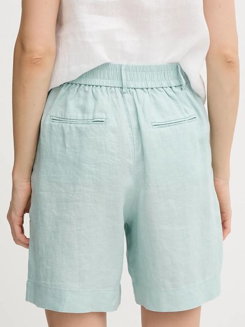 United Colors of Benetton szorty lniane kolor turkusowy gładkie high waist 4AGHD901V