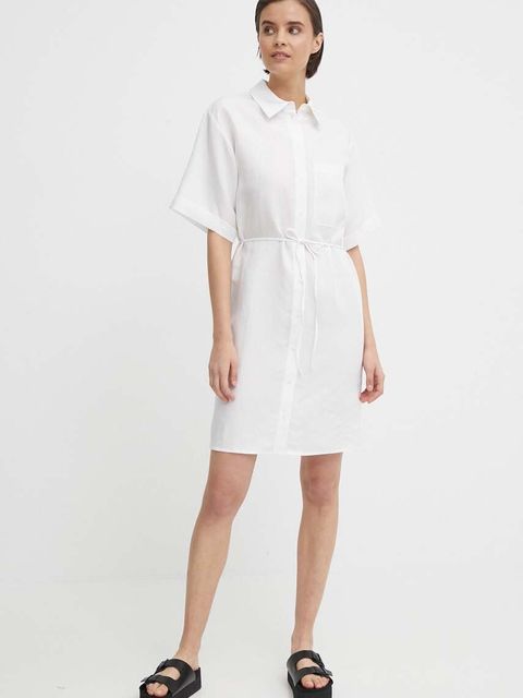 Calvin Klein sukienka z domieszką lnu kolor biały mini oversize K20K206697