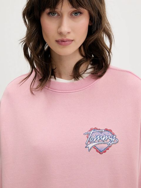Tommy Jeans bluza bawełniana damska kolor różowy z nadrukiem DW0DW21602
