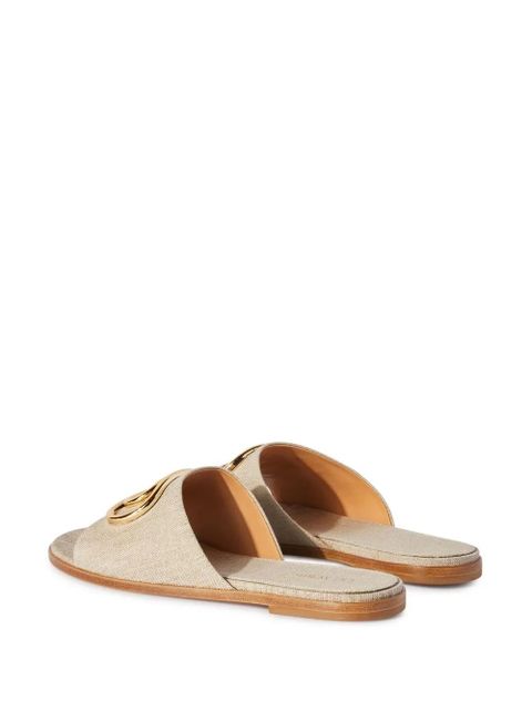 Off-White logo-plaque linen slides - Neutrals