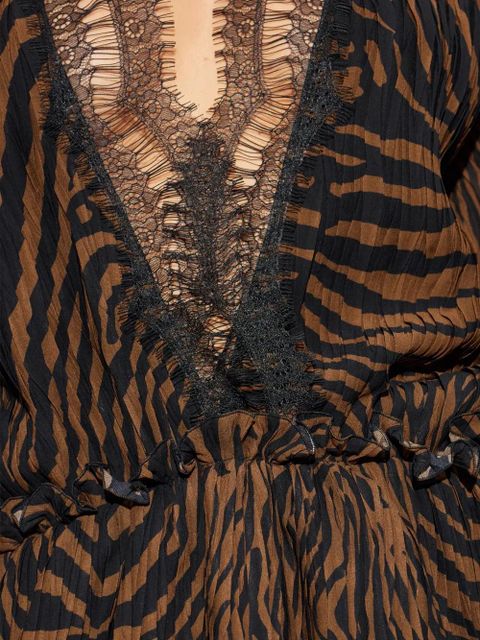 Blumarine lace-trim zebra-print dress - Brown