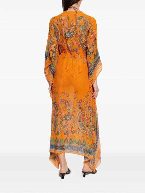 ETRO paisley crochet-detail V-neck midi dress - Orange