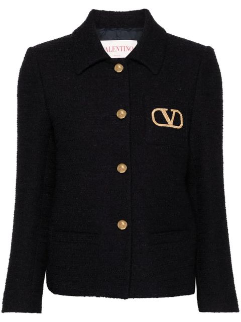 Valentino Garavani single-breasted tweed jacket - Blue