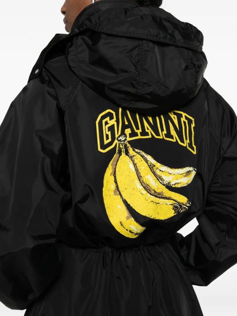 GANNI logo-patch coat - Black