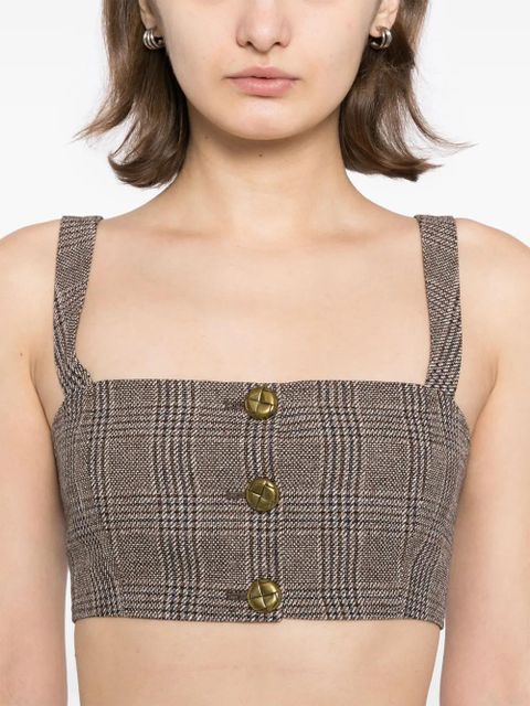 Self-Portrait checked cropped top - Brown