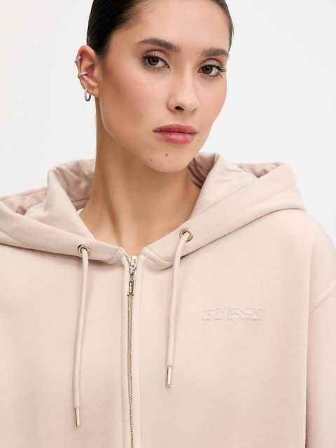 Guess bluza AELIA damska kolor beżowy z kapturem gładka V5BQ11 KB681