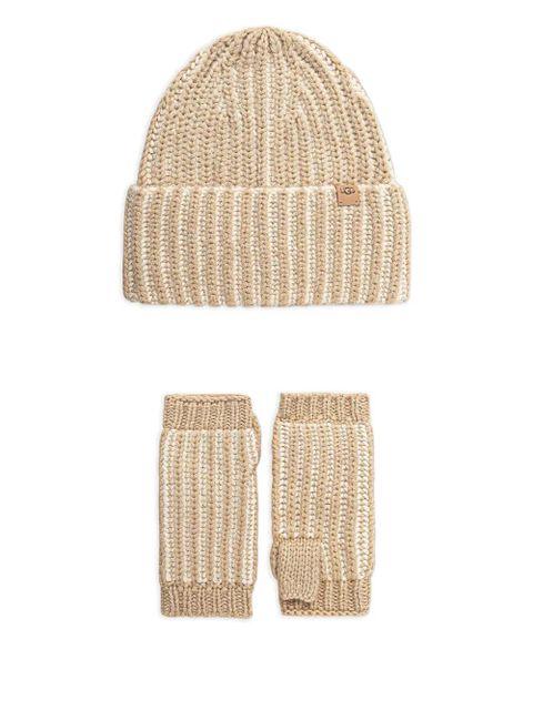 UGG ribbed logo-patch beanie set - Neutrals - zdjęcie produktu nr 1