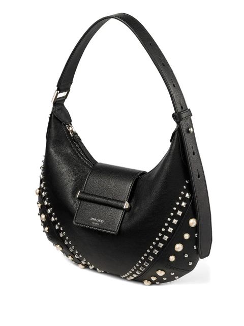 Jimmy Choo small Bar Hobo studded pearl shoulder bag - Black
