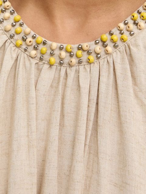 Answear.LAB sukienka z lnem kolor beżowy maxi rozkloszowana