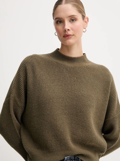 OUI sweter z dodatkiem wełny damski kolor zielony z golfem 94268