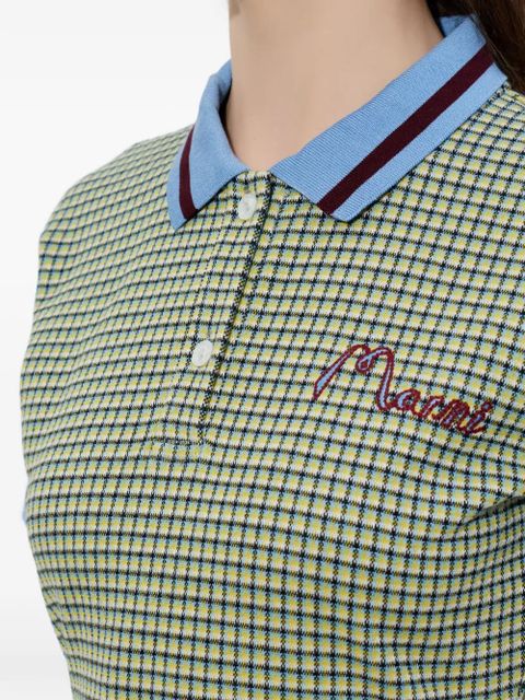 Marni check polo-collar mini dress - Green