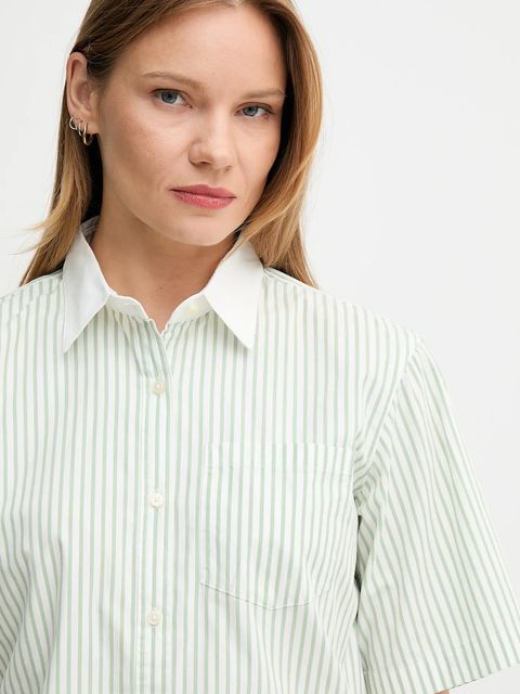 United Colors of Benetton koszula bawełniana damska kolor zielony relaxed z kołnierzykiem klasycznym 59T7DQ0CI