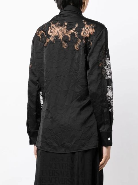 Versace sheer-lace crinkled satin shirt - Black