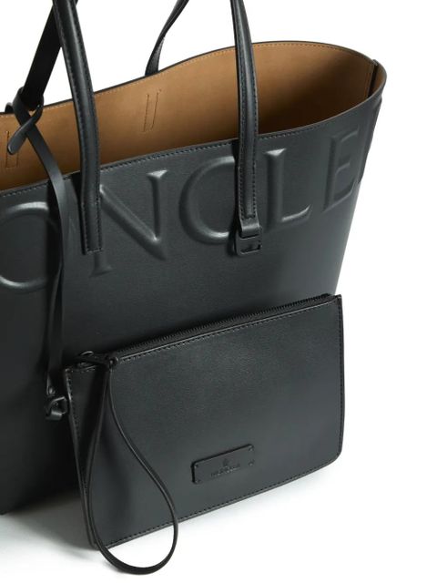 Moncler embossed-logo leather tote bag - Black