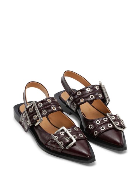 GANNI double-buckled faux-leather ballerina shoes - Red