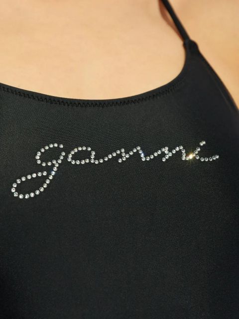 GANNI crystal-logo swimsuit - Black