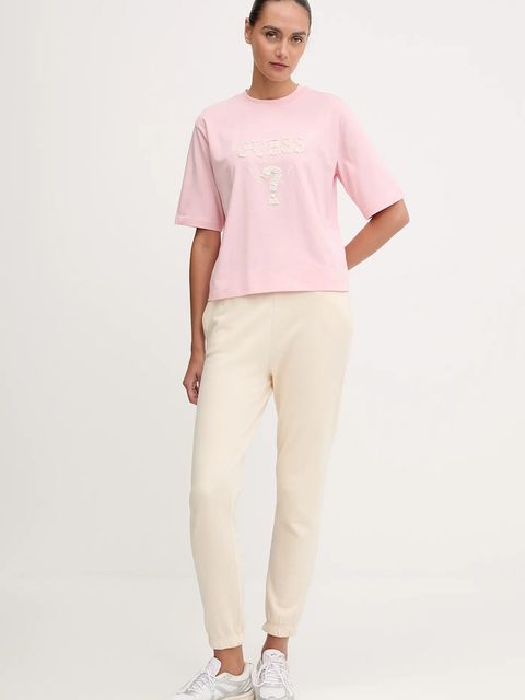 Guess t-shirt bawełniany AURLIE damski kolor różowy V4YI06 I3Z14