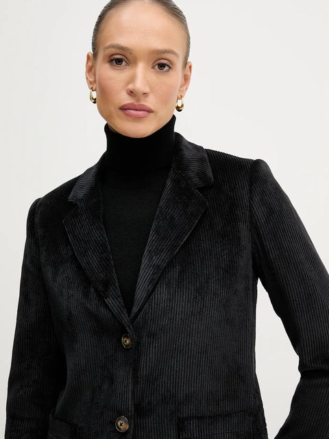 United Colors of Benetton marynarka sztruksowa kolor czarny jednorzędowa gładka 2Q5GDW03I