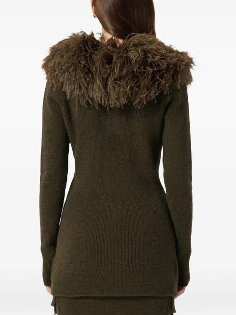 Blumarine feather-trimmed ribbed cardigan - Green