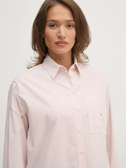 Calvin Klein Jeans koszula bawełniana damska kolor czerwony relaxed z kołnierzykiem klasycznym J20J224436