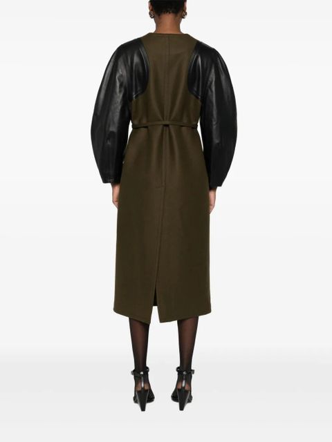 FENDI leather-sleeves wool coat - Green