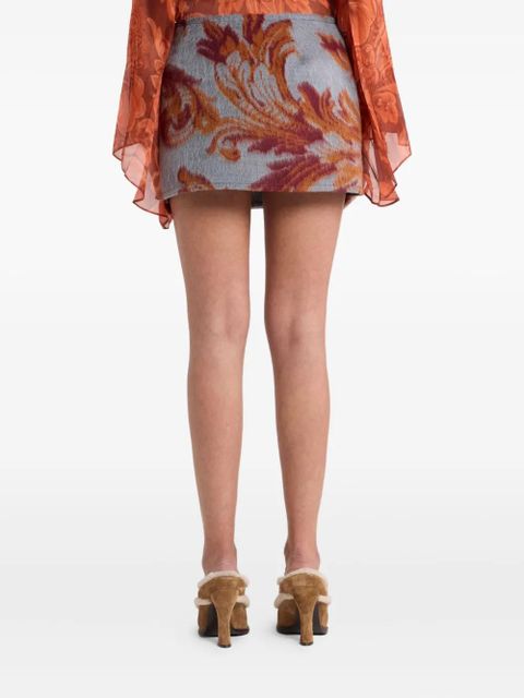 ETRO leaf-print belted mini skirt - Grey
