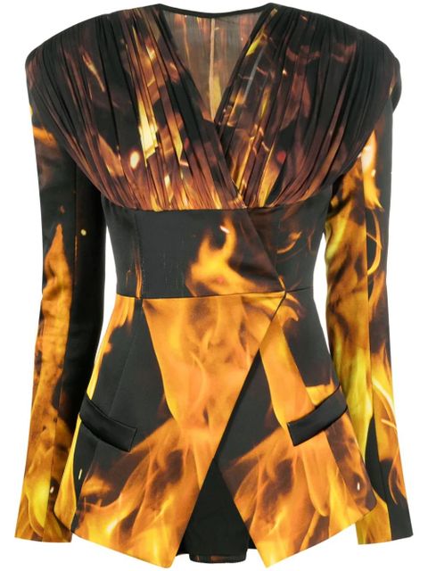 Balmain fire-print collarless blazer - Black - zdjęcie produktu nr 1