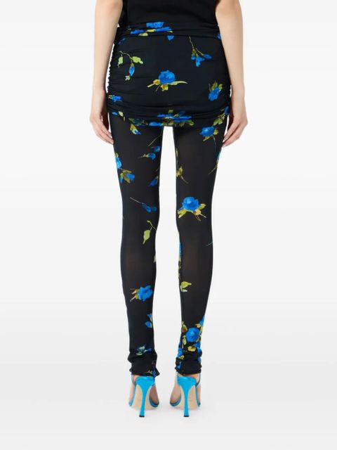 Blumarine floral-print gathered leggings - Blue