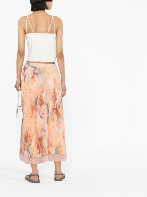 TWINSET floral-print pleated midi skirt - Orange