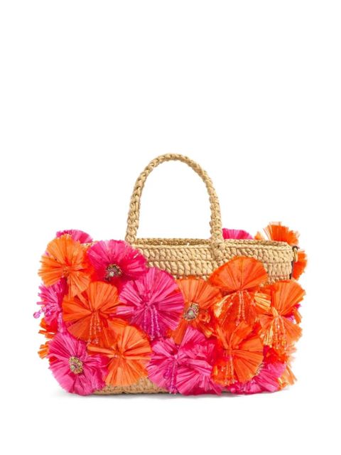 Valentino Garavani small floral-appliqué tote bag - Neutrals