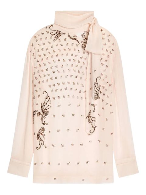 DRIES VAN NOTEN embellished tie-neck blouse - Pink - zdjęcie produktu nr 1