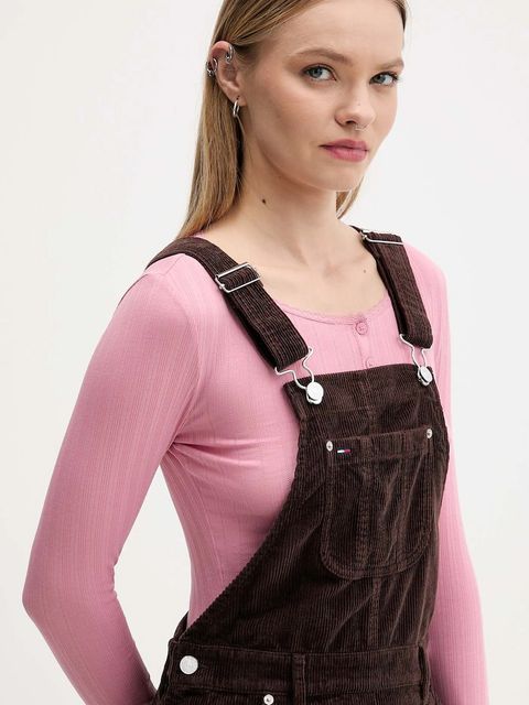 Tommy Jeans sukienka sztruksowa kolor brązowy mini rozkloszowana DW0DW21494