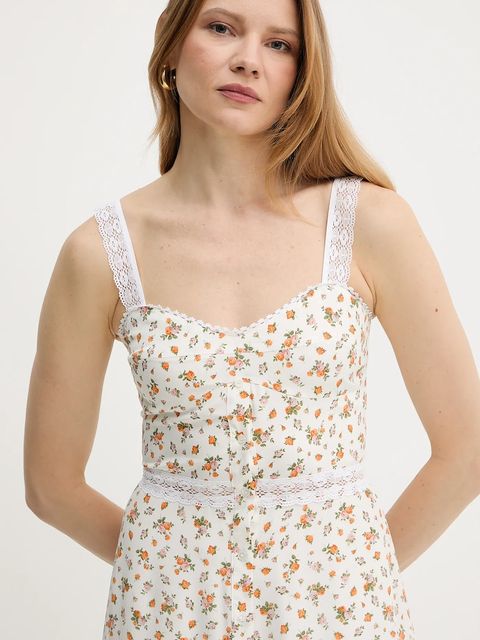 Weekend Max Mara sukienka jedwabna kolor beżowy midi rozkloszowana 2515221023600