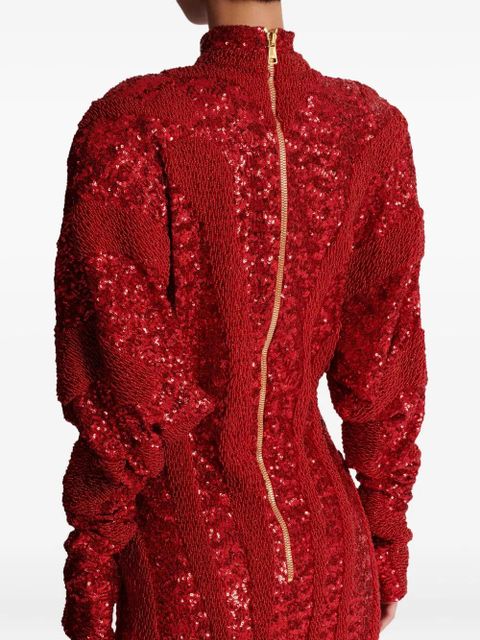 Balmain sequin mock-neck mini dress - Red