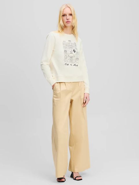 Karl Lagerfeld bluza bawełniana damska kolor beżowy z nadrukiem A2W20057