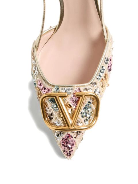 Valentino Garavani 80mm sequin-embellished slingback pumps - Neutrals