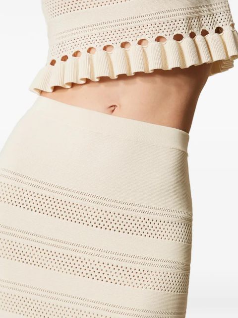 TWINSET knitted ruffled-hem midi skirt - White