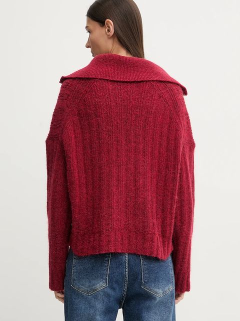 Marc O'Polo sweter z dodatkiem wełny damski kolor czerwony z półgolfem 5000007474