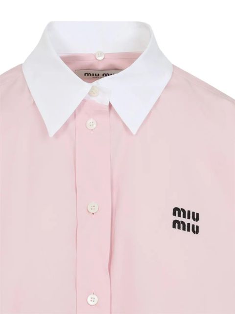 Miu Miu logo-embroidered frayed-hem shirt - Pink