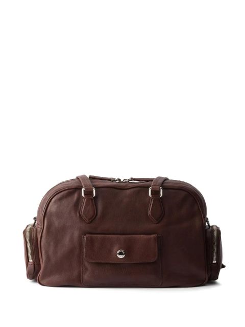 Prada large leather zip tote bag - Brown