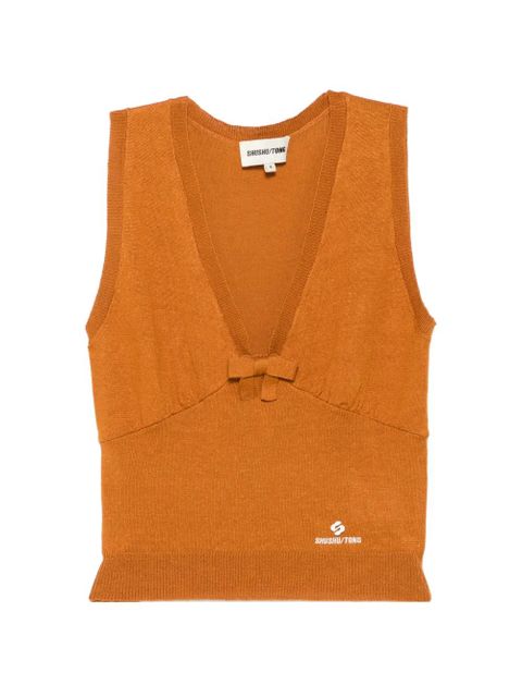 SHUSHU/TONG bow-detail knitted tank top - Brown - zdjęcie produktu nr 1